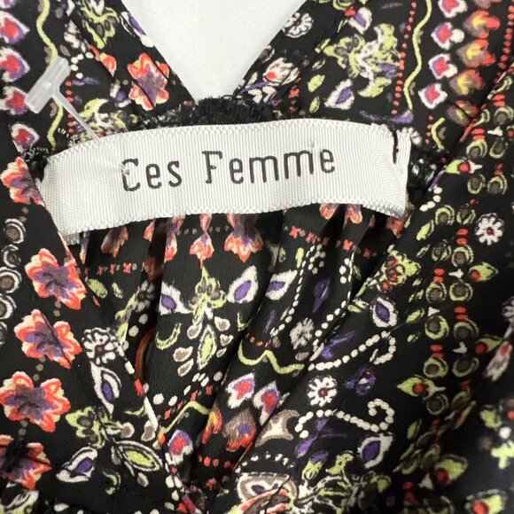 Ces Femme V-Neck Peasant Top Multicolor Print Size Small - Picture 8 of 9